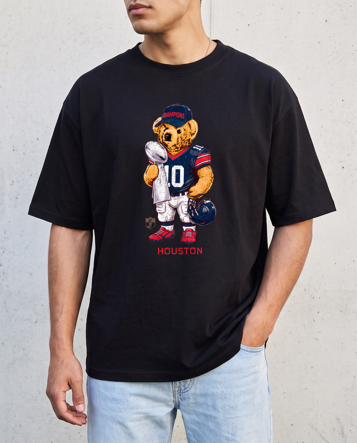 Houston Bear playera negra con modelo - Nostalgia Lab