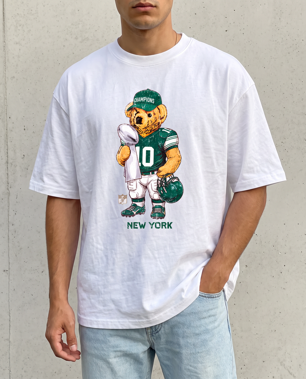 New York Bear playera blanca con modelo - Nostalgia Lab