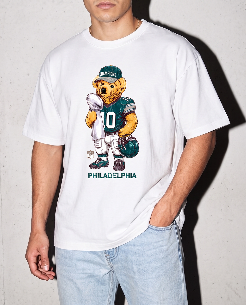 Philadelphia Bear playera blanca con modelo - Nostalgia Lab