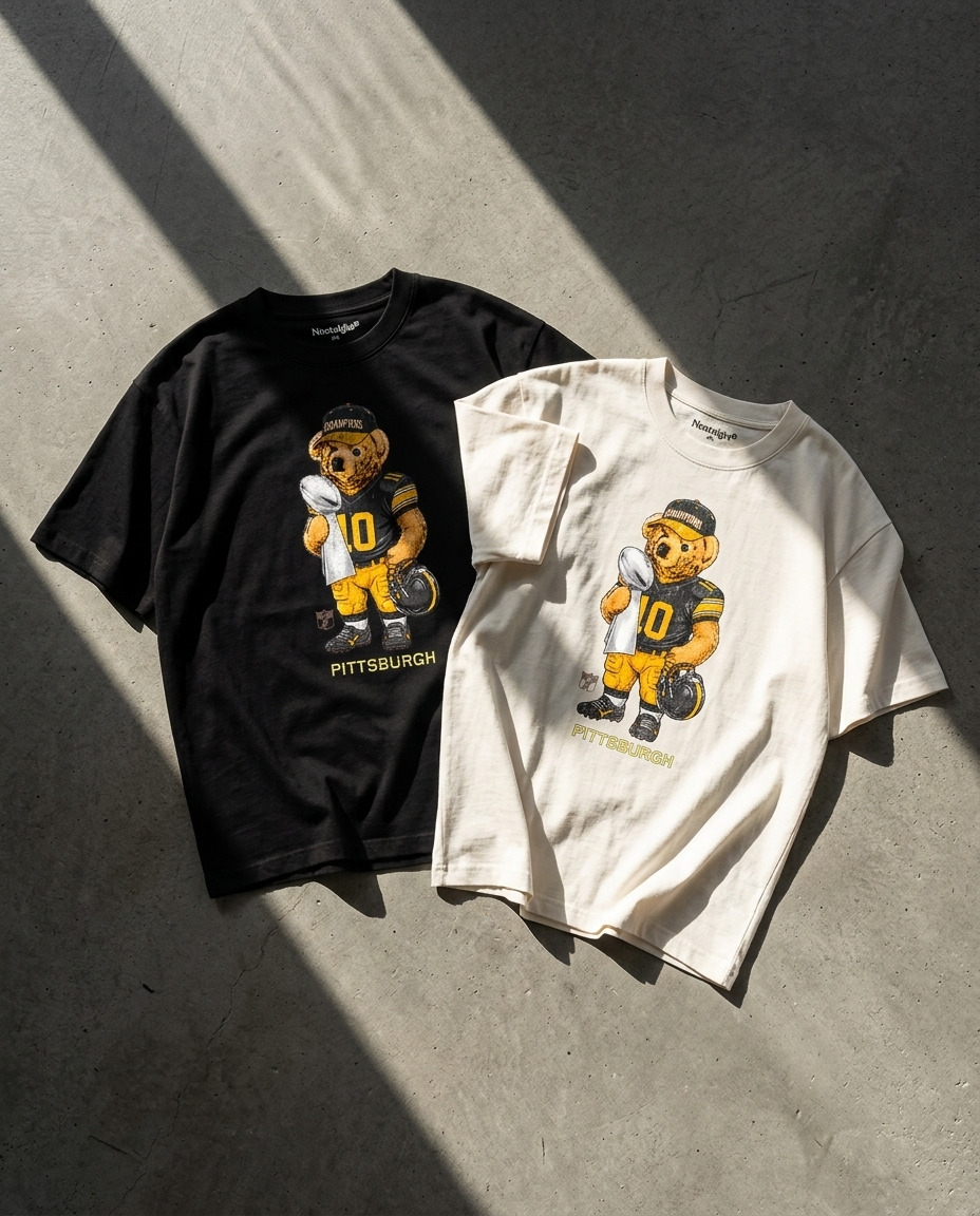 412 Bear playeras negra y blanca flat lay - Nostalgia Lab
