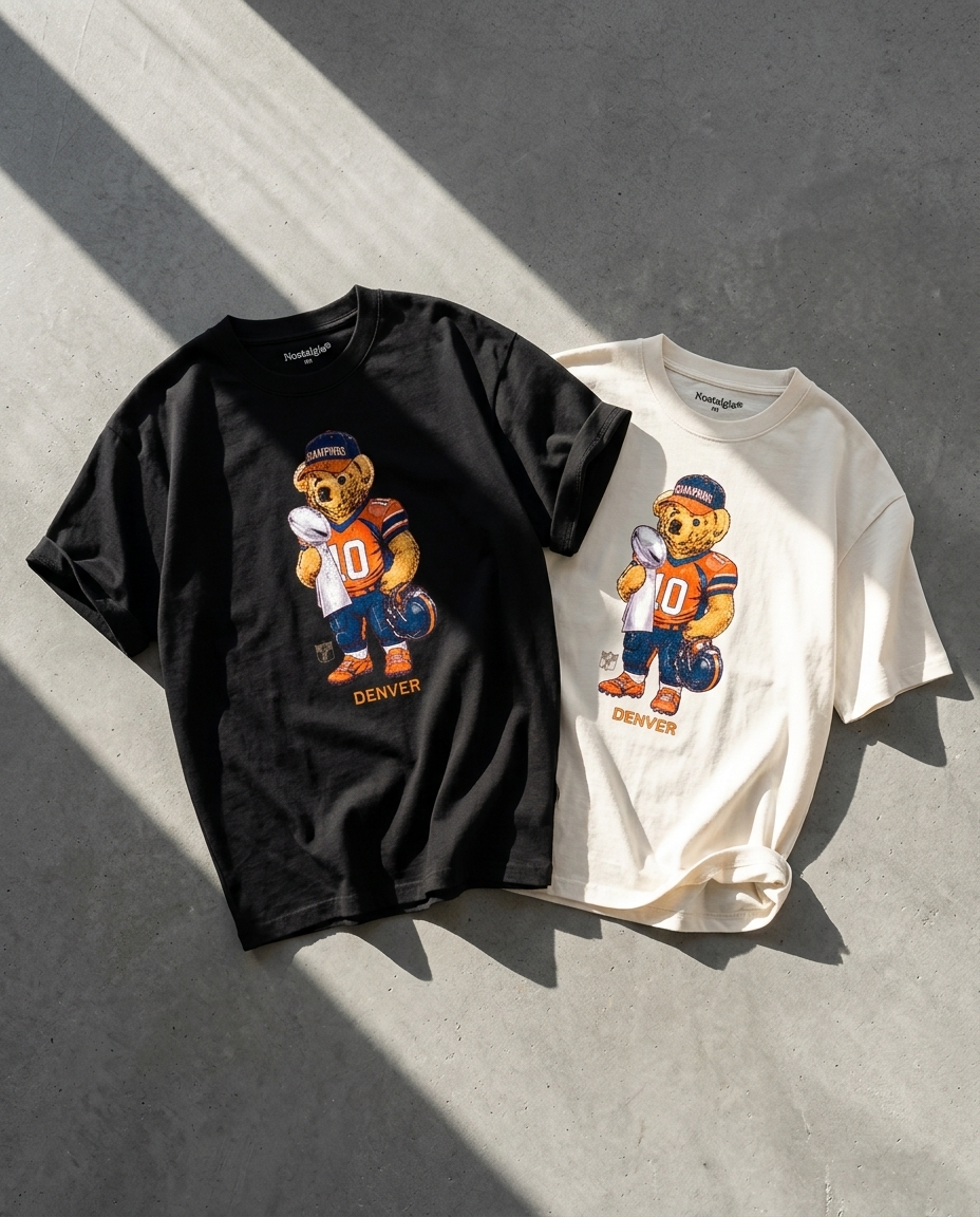 5280 City Bear playeras negra y blanca flat lay - Nostalgia Lab