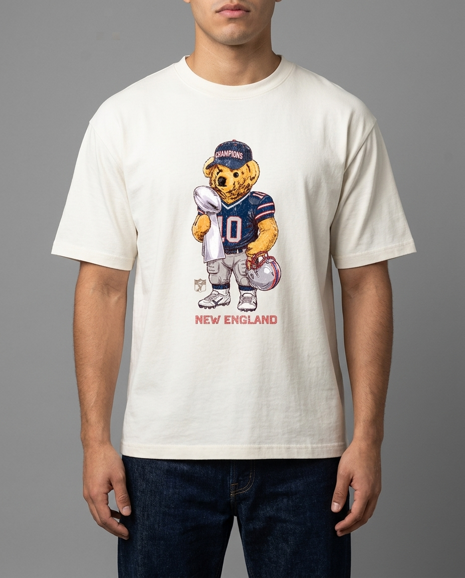 Beantown Bear playera blanca con modelo - Nostalgia Lab