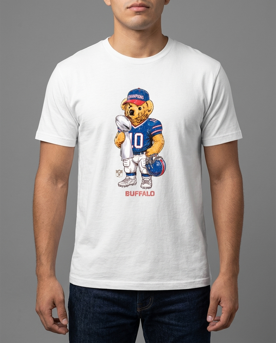 Nickel City Bear playera blanca con modelo - Nostalgia Lab