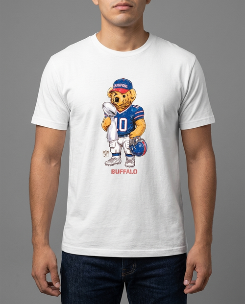 Nickel City Bear playera blanca con modelo - Nostalgia Lab