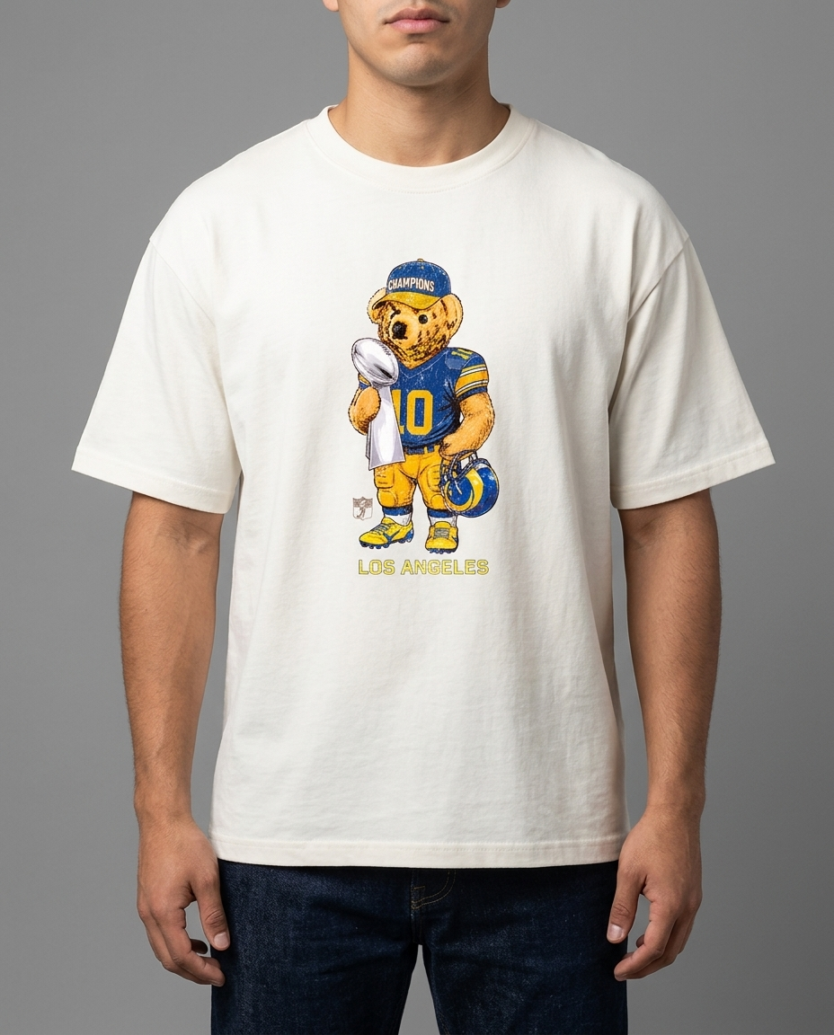City of Angels Bear playera blanca con modelo - Nostalgia Lab