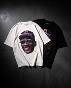 G.O.A.T. Big Head playeras negra y blanca flat lay - Nostalgia Lab