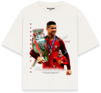 Camiseta blanca de algodón 100% de Nostalgia Lab con estampado de Cristiano Ronaldo celebrando la Eurocopa 2016.