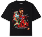 Camiseta negra de algodón 100% de Nostalgia Lab con estampado de Cristiano Ronaldo levantando el trofeo de la Eurocopa 2016. "The Last Dance".